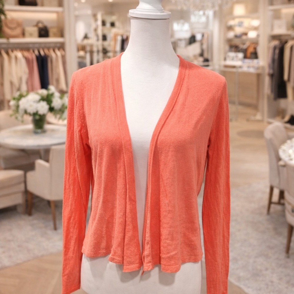 J.Jill Shrimp Coral Open Front Cardigan Sweater MP Petite NWT